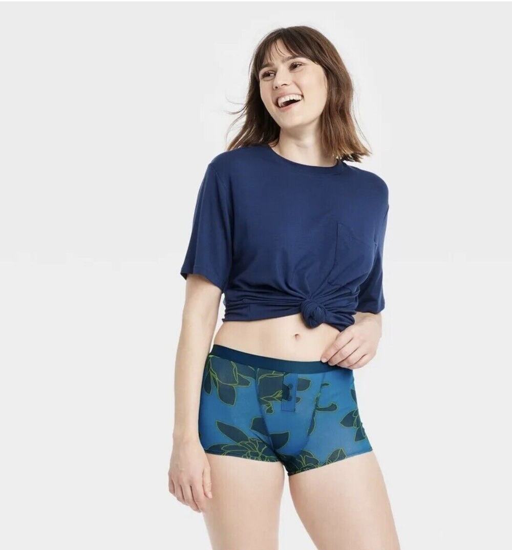 Women's  Boyshort Underwear/ Panties Blue Floral Auden Small NWT